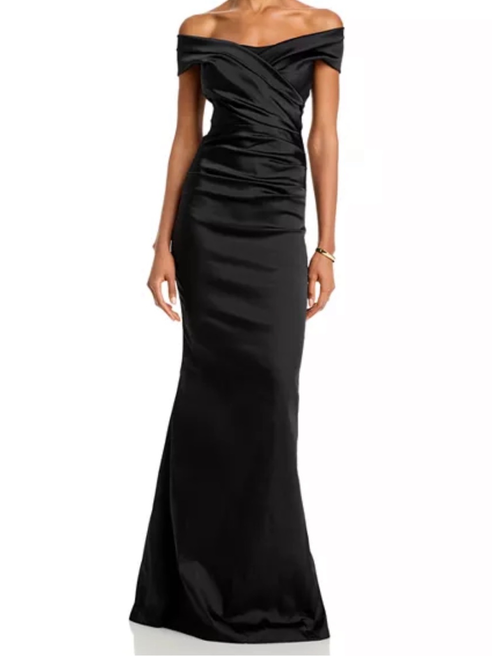 Teri Jon by Rickie Freeman
Satin Stretch Off The Shoulder Gown Navy